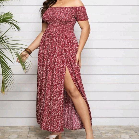 Plus Size Off Shoulder Floral Summer Dress - Picture 1 of 2